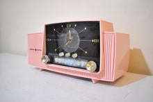 Load image into Gallery viewer, Princess Pink Mid Century 1959 General Electric Model C-416C Vacuum Tube AM Clock Radio Beauty Sounds Fantastic Excellent Condition!