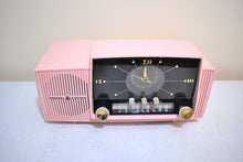 Load image into Gallery viewer, Princess Pink Mid Century 1959 General Electric Model C-416C Vacuum Tube AM Clock Radio Beauty Sounds Fantastic Excellent Condition!