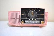 Load image into Gallery viewer, Princess Pink Mid Century 1959 General Electric Model C-416C Vacuum Tube AM Clock Radio Beauty Sounds Fantastic Excellent Condition!