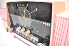 Load image into Gallery viewer, Princess Pink Mid Century 1959 General Electric Model C-416C Vacuum Tube AM Clock Radio Beauty Sounds Fantastic Excellent Condition!