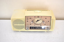 Load image into Gallery viewer, Almond Ivory 1959 General Electric Model C418A Vacuum Tube AM Clock Radio So Sweet! Working Clock Light!