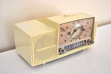 Load image into Gallery viewer, Almond Ivory 1959 General Electric Model C418A Vacuum Tube AM Clock Radio So Sweet! Working Clock Light!