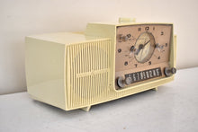 Load image into Gallery viewer, Almond Ivory 1959 General Electric Model C418A Vacuum Tube AM Clock Radio So Sweet! Working Clock Light!