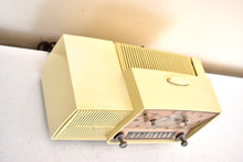 Load image into Gallery viewer, Almond Ivory 1959 General Electric Model C418A Vacuum Tube AM Clock Radio So Sweet! Working Clock Light!