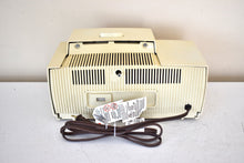 Load image into Gallery viewer, Almond Ivory 1959 General Electric Model C418A Vacuum Tube AM Clock Radio So Sweet! Working Clock Light!