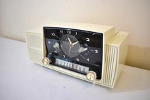 Load image into Gallery viewer, Snow White Mid Century 1959 General Electric Model C430A Vacuum Tube AM Clock Radio Beauty Excellent Condition Popular Model!