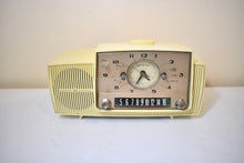 Load image into Gallery viewer, Bluetooth Ready To Go! - Buttercream Ivory Mid-Century Modern 1959 General Electric Model C-430A Vacuum Tube AM Clock Radio Beauty! Sounds Great!