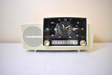 Load image into Gallery viewer, Snow White Mid Century 1959 General Electric Model C430A Vacuum Tube AM Clock Radio Beauty Excellent Condition Popular Model!