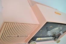 Load image into Gallery viewer, Princess Pink Mid Century 1959 General Electric Model C-416C Vacuum Tube AM Clock Radio Beauty Sounds Fantastic Excellent Condition!