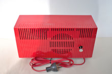 Load image into Gallery viewer, Cardinal Red White 1959 General Electric Model C-404B Vacuum Tube AM Clock Radio Excellent Condition! Sounds Great!