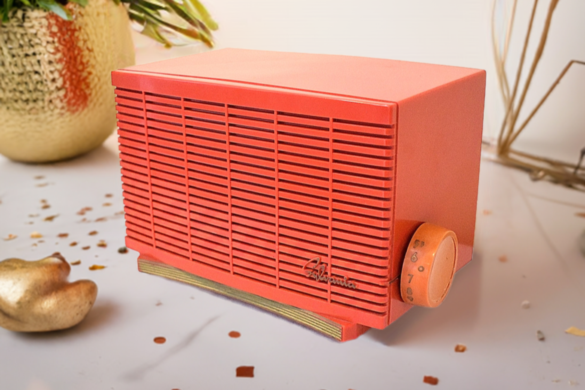 Bluetooth Ready To Go - Cubist Red 1955 Sylvania Model 515 AM Vacuum Tube Radio Sounds Great!