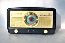 Load image into Gallery viewer, Ebony Ivory 1950 Jewel Wakemaster Model 5057U Vacuum Tube AM Clock Radio Beautiful Design Sounds Great!