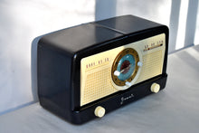Load image into Gallery viewer, Ebony Ivory 1950 Jewel Wakemaster Model 5057U Vacuum Tube AM Clock Radio Beautiful Design Sounds Great!