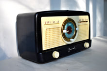 Load image into Gallery viewer, Ebony Ivory 1950 Jewel Wakemaster Model 5057U Vacuum Tube AM Clock Radio Beautiful Design Sounds Great!
