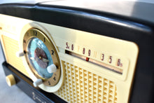 Load image into Gallery viewer, Ebony Ivory 1950 Jewel Wakemaster Model 5057U Vacuum Tube AM Clock Radio Beautiful Design Sounds Great!