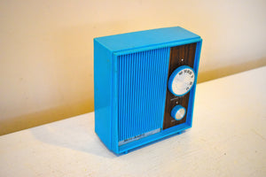 Bluetooth Ready To Go - Petty Blue and Wood Panel Merc-Radio Unknown Model AM Solid State Transistor Radio! How Fun! Bells and Whistles!