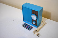Load image into Gallery viewer, Bluetooth Ready To Go - Petty Blue and Wood Panel Merc-Radio Unknown Model AM Solid State Transistor Radio! How Fun! Bells and Whistles!