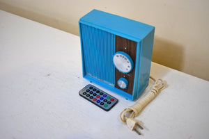 Bluetooth Ready To Go - Petty Blue and Wood Panel Merc-Radio Unknown Model AM Solid State Transistor Radio! How Fun! Bells and Whistles!