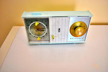 Load image into Gallery viewer, Chalfonte Blue 1963 Motorola Model C35B Vacuum Tube AM Clock Radio Sounds Great! Cool Looking!