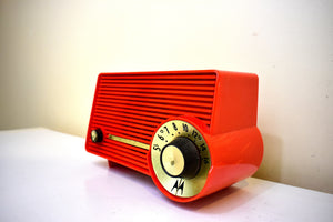 Fiesta Red Orange 1957 Motorola Model 5T22R "Dragster" AM Vacuum Tube Radio Great Sounding! Very Rare Desirable Model!
