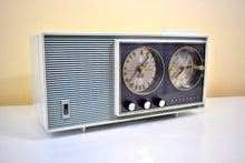 Load image into Gallery viewer, Tacoma Gray White 1963 Motorola Model BC3B Vacuum Tube AM/FM Clock Radio Excellent Condition and Great Sounding!