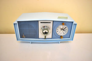 Tuxedo Blue 1963 Motorola Model C4B2 AM Vacuum Tube Clock Radio Neon Lighted Clock Dial! Sounds Wonderful!