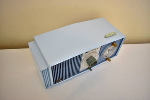 Tuxedo Blue 1963 Motorola Model C4B2 AM Vacuum Tube Clock Radio Neon Lighted Clock Dial! Sounds Wonderful!