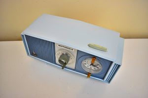 Tuxedo Blue 1963 Motorola Model C4B2 AM Vacuum Tube Clock Radio Neon Lighted Clock Dial! Sounds Wonderful!