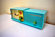Load image into Gallery viewer, Aquamarine Turquoise 1957 Motorola Model 57CD Vacuum Tube AM Clock Radio Beauty Sounds Fantastic!