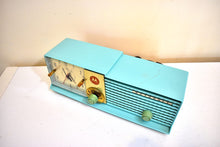Load image into Gallery viewer, Aquamarine Turquoise 1957 Motorola Model 57CD Vacuum Tube AM Clock Radio Beauty Sounds Fantastic!