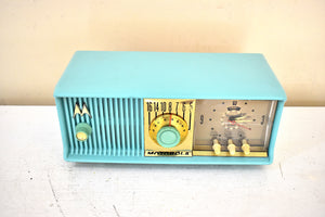 Aquamarine Turquoise 1957 Motorola Model 56CC2 Vacuum Tube AM Clock Radio Rare Model and Color Sounds Fantastic!