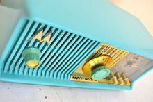 Load image into Gallery viewer, Aquamarine Turquoise 1957 Motorola Model 56CC2 Vacuum Tube AM Clock Radio Rare Model and Color Sounds Fantastic!