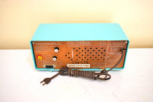 Load image into Gallery viewer, Aquamarine Turquoise 1957 Motorola Model 56CC2 Vacuum Tube AM Clock Radio Rare Model and Color Sounds Fantastic!