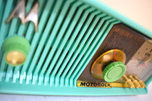 Load image into Gallery viewer, Sea Green 1957 Motorola Model 56CC Vacuum Tube AM Clock Radio Rare Model and Color Sounds Fantastic!