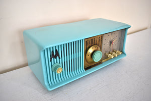 Aquamarine Turquoise 1957 Motorola Model 56CD4 Vacuum Tube AM Clock Radio Rare Model and Color Sounds Fantastic!