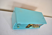 Load image into Gallery viewer, Aquamarine Turquoise 1957 Motorola Model 56CD4 Vacuum Tube AM Clock Radio Rare Model and Color Sounds Fantastic!