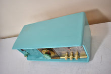 Load image into Gallery viewer, Aquamarine Turquoise 1957 Motorola Model 56CD4 Vacuum Tube AM Clock Radio Rare Model and Color Sounds Fantastic!