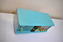 Load image into Gallery viewer, Aquamarine Turquoise 1957 Motorola Model 56CD4 Vacuum Tube AM Clock Radio Rare Model and Color Sounds Fantastic!