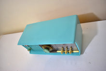 Load image into Gallery viewer, Aquamarine Turquoise 1957 Motorola Model 56CD4 Vacuum Tube AM Clock Radio Rare Model and Color Sounds Fantastic!