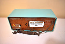 Load image into Gallery viewer, Aquamarine Turquoise 1957 Motorola Model 56CD4 Vacuum Tube AM Clock Radio Rare Model and Color Sounds Fantastic!