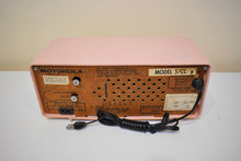 Load image into Gallery viewer, Marilyn Pink 1957 Motorola Model 57CC2 Vacuum Tube AM Clock Radio Rare Model and Color Sounds Fantastic!
