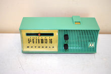 Load image into Gallery viewer, Sea Green 1957 Motorola Model 57H AM Vacuum Tube Radio Rare Model Loud and Clear Sounding!