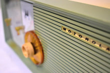 Load image into Gallery viewer, Olive Blue 1957 Motorola Model 5C15BW Vacuum Tube AM Clock Radio Rare Color Sounds Wonderful!