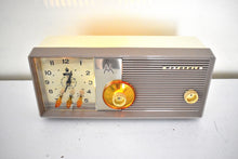 Load image into Gallery viewer, Sahara Taupe 1957 Motorola Model 5C25CW Vacuum Tube AM Clock Radio Excellent Condition and Sounds Outstanding! Rare Color!
