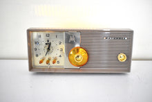 Load image into Gallery viewer, Sahara Taupe 1957 Motorola Model 5C25CW Vacuum Tube AM Clock Radio Excellent Condition and Sounds Outstanding! Rare Color!