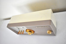 Load image into Gallery viewer, Sahara Taupe 1957 Motorola Model 5C25CW Vacuum Tube AM Clock Radio Excellent Condition and Sounds Outstanding! Rare Color!