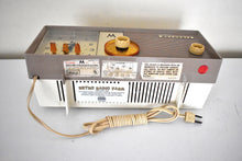 Load image into Gallery viewer, Sahara Taupe 1957 Motorola Model 5C25CW Vacuum Tube AM Clock Radio Excellent Condition and Sounds Outstanding! Rare Color!