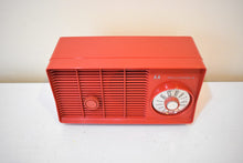 Load image into Gallery viewer, Crimson Red Mid Century 1957 Motorola Model 5T11R Vacuum Tube AM Clock Radio Rare Color! Excellent Condition! Sounds Great!