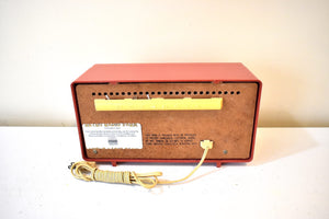 Crimson Red Mid Century 1957 Motorola Model 5T11R Vacuum Tube AM Clock Radio Rare Color! Excellent Condition! Sounds Great!