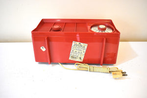 Crimson Red Mid Century 1957 Motorola Model 5T11R Vacuum Tube AM Clock Radio Rare Color! Excellent Condition! Sounds Great!
